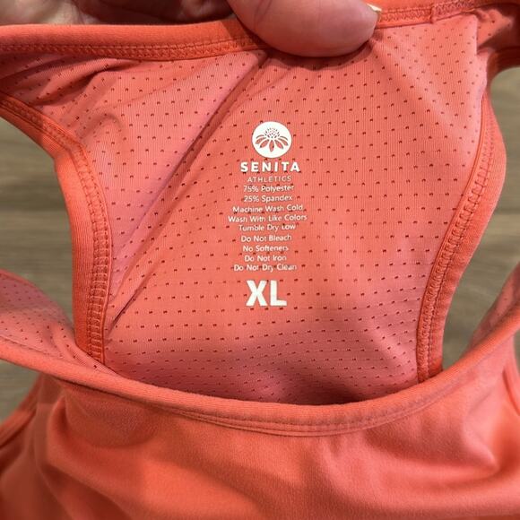 SENITA ATHLETICS Peach Pink Coral High Neck Built In Sports Bra Tank Top Size XL - Picture 7 of 10